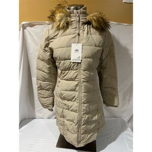 Orolay Down Women's Beige Puffer Jacket XS Faux Fur Hood Winter Coat